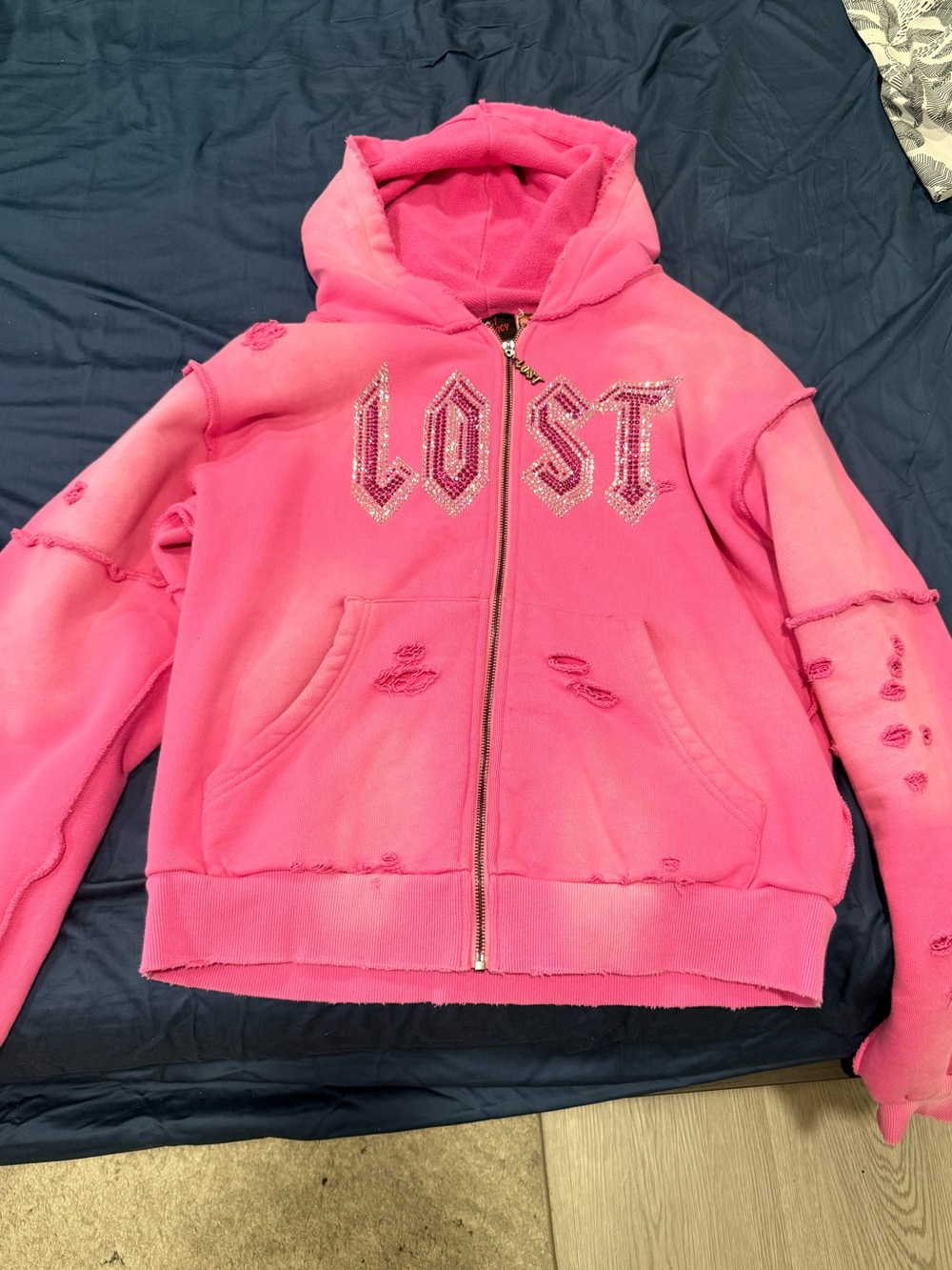 Lost Intricacy Pink LOST Rhinestone Zip Up Hoodie
